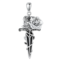 wholesale 925 Sterling Silver Dagger And Rose Pendant Necklace-dagger necklace Without Chain