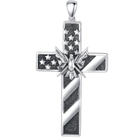 wholesale 925 Sterling Silver American Flag Angel Cross Pendant Necklace  with 34+2 Extender Chain for Men Women Gifts Jewelry Accessories-02 Without Chain