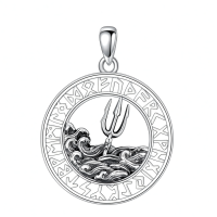 wholesale 925 Sterling Silver Poseidon Trident Necklace With Waves And Runes Design-Trident Without Chain