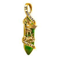 wholesale Gold 925 Sterling Silver Green Agate Saint Michael Angel Protect Us Charm Necklace Catholic Jewelry-Golden-Green Without Chain