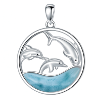 wholesale 925 Sterling Silver Natural Larimar Dolphin Pendant Necklace Ocean Jewelry Birthday Gifts for Women-A:Dolphin Without Chain