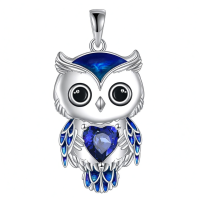 wholesale 925 Sterling Silver Birthstone Owl Pendant Necklace Jewelry Gift for Women-09-September Without Chain