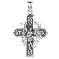 wholesale 925 Sterling Silver Archangel Medals St Pendant Necklace for Men Women-40-St Michael Cross(shield cross silver) Without Chain