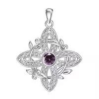 wholesale 925 Sterling Silver Birthstone Witches Knot Pendant Necklace-February Without Chain