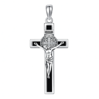 wholesale 925 Sterling Silver Crucifix Saint Benedict Medal Cross Pendant Necklace for Women and Men-Cross Crucifix Necklace Without Chain