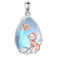 wholesale 925 Sterling Silver Fox Pendant Necklace Wholesale With Rose Gold Flowers-Fox Necklace Without Chain