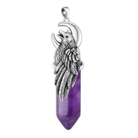 wholesale 925 Sterling Silver Red Agate Crystal Raven Moon Pendant Necklace for Men & Women-D05-Amethyst Without Chain