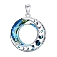 wholesale 925 Sterling Silver Moon Phase Pendant With Blue Crystal-Blue Crystal Without Chain