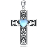 wholesale 925 Sterling Silver Celtic Claddagh Heart Cross Pendant Necklace With Moonstone-cross Without Chain