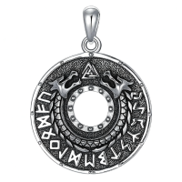 wholesale 925 Sterling Silver Viking Shield Pendant Necklace  for Men Norse Rune Amulet Jewelry 47cm Chain Length-C03-Viking Rune & Dragon Without Chain