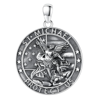 wholesale 925 Sterling Silver St Michael Archangel Pendant Necklace  for Men Women Catholic Gifts Protection Jewelry 45cm Chain Length-A05-St Michael Medal Without Chain