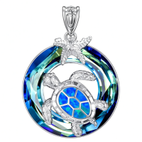 wholesale 925 Sterling Silver Turtle Pendant With Blue Opal And Sea Star Charm Necklace-Blue- Urn Necklace Without Chain