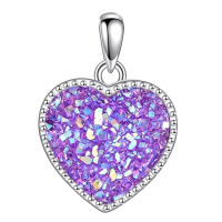 wholesale 925 Sterling Silver Heart Pendant With Mosaic Crystal Charm Necklace Wholesale For Women-Purple Heart Without Chain
