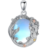 wholesale 925 Sterling Silver Moonstone Mermaid Pendant Necklaces for Women Sea Life Gifts-Moonstone Without Chain