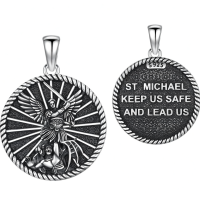 wholesale S925 Sterling Silver Round Pendant St. Michael's Archangel Guardian Angel Protection Charm Necklace for Men & Women-C-St. Michael Without Chain