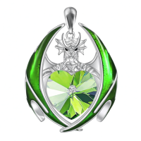 wholesale 925 Sterling Silver Crystal Dragon Necklace with Heart Birthstone Pendant-08-Aug Without Chain