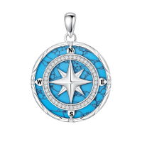 wholesale 925 Sterling Silver Turquoise Compass Pendant With Crystals-Style 1 Without Chain