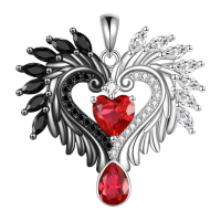wholesale 925 Sterling Silver Heart Pendant with Wings and Red Stone Necklaces for Women Gothic Style Jewelry-Angle Wings Without Chain