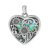 wholesale 925 Sterling Silver Heart Shaped Photo Locket Pendant Necklaces for Women Gift Ideas-heart sunflower locket Without Chain