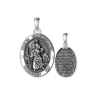 wholesale 925 Sterling Silver Patron Saint Medal Amulet Necklace for Men 2 5mm 22 +2 Chain-A00-Saint Christopher (Oval) Without Chain