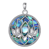 wholesale 925 Sterling Silver Abalone Shell Lotus Flower Chakra Necklace with Moonstone and Filigree Design-Lotus Moonstone Without Chain