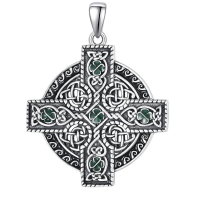 wholesale 925 Sterling Silver Celtic Knot Green Jade Cross Crucifix Pendant Necklace for Men & Women-C-Round Celtic Cross(shamrock) Without Chain