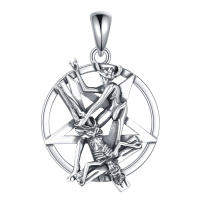 wholesale 925 Sterling Silver Pentagram Pendant Necklace Wholesale With Satan And Jesus Figurines-Satanic Without Chain