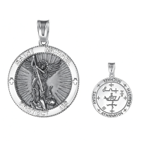 wholesale 925 Sterling Silver Patron Saint Medal Amulet Necklace for Men 2 5mm 22 +2 Chain-A14-Saint Michael Without Chain