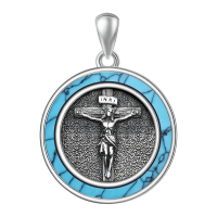 wholesale 925 Sterling Silver Turquoise Crucifix Cross Pendant Necklace-Jesus Crucifix Necklace Without Chain
