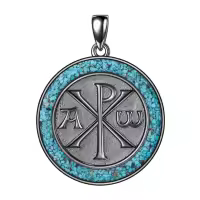 wholesale 925 Sterling Silver Blue Stone Masonic Chi Rho Pendant Necklace for Men Women Gifts-Chi Rho Without Chain