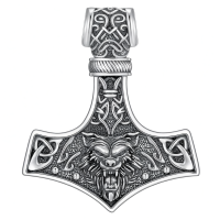 wholesale 925 Sterling Silver Wolf Head Mjolnir Pendant Thor's Hammer Necklace for Men Norse Viking -B01-Hammer Without Chain