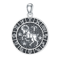 wholesale 925 Sterling Silver Aries Zodiac Sign Necklace with Cubic Zirconias and Black Enamel for Women Girls Astrology Gift 48cm Chain Length-Aries Without Chain