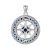 wholesale 925 Sterling Silver Compass Pendant Necklace with Blue Opal Stones for Nature Lovers Gifts-Compass Without Chain