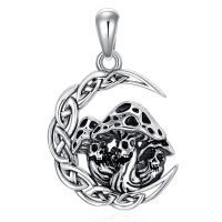 wholesale 925 Sterling Silver Gothic Skull Moon Pendant Necklace Satan Lilith Gift-Mushroom Skull Without Chain