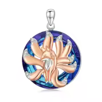 wholesale 925 Sterling Silver Blue Crystal Fox Pendant Necklace-Nine-tailed Fox Without Chain