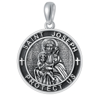 wholesale 925 Sterling Silver Saint Joseph Protect Us Pendant Necklace  Religious Jewelry for Men-St. Joseph Without Chain