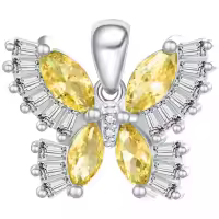 wholesale 925 Sterling Silver Birthstone Butterfly Necklace for Women-11-Nov-Citrine Yellow Without Chain