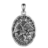 wholesale 925 Sterling Silver Saint Michael Archangel Protection Medal Necklace with Chain Gift for Women and Men-A-02 St Michael Without Chain