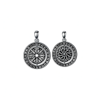 wholesale 925 Sterling Silver Viking Vegvisir Compass Pendant Necklace-C-Viking Vegvísir & Sun Black Without Chain