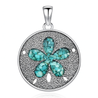 wholesale 925 Sterling Silver Turquoise Flower Pendant Necklace Wholesale For Women And Men Boho Style Jewelry With Chain-03-Sand Dollar Necklace Without Chain