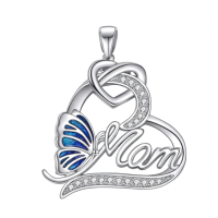wholesale 925 Sterling Silver Mom Butterfly Heart Pendant Necklace-Butterfly Without Chain