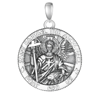 wholesale 925 Sterling Silver Patron Saint Medal Amulet Necklace for Men 2 5mm 22 +2 Chain-A30-Saint Raphael Without Chain
