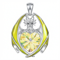 wholesale 925 Sterling Silver Crystal Dragon Necklace with Heart Birthstone Pendant-04-Apr Without Chain
