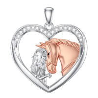 wholesale 925 Sterling Silver Horse & Girl in Heart Shape Pendant Necklace for Women-Horse Without Chain