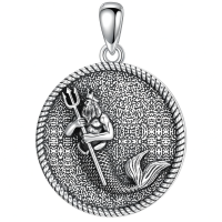 wholesale 925 Sterling Silver Poseidon Medallion Necklace-Poseidon-2 Without Chain