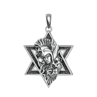 wholesale 925 Sterling Silver Star of David Necklace w/ Lion & Santa Muerte Pendant-Athena Without Chain