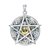 wholesale 925 Sterling Silver Celtic Knot Triple Moon Goddess Star Pendant Necklace-Pentagram Necklace - Abalone Without Chain