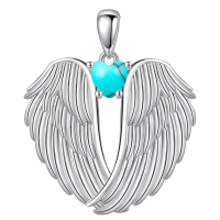 wholesale 925 Sterling Silver Wings Heart Pendant Necklace-turquoise wings Without Chain