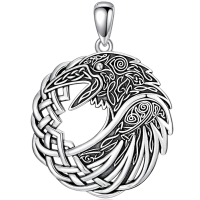 wholesale 925 Sterling Silver Norse Odin Raven Valknut Pendant Necklace Wholesale Viking Mythology-E-Viking Raven II Without Chain