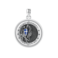 wholesale 925 Sterling Silver Oxidized Saint Michael Archangel Rotating Medal Pendant Necklace-G02-Saint Michael-Personalized-G01-Saint Michael-Rotatable Without Chain